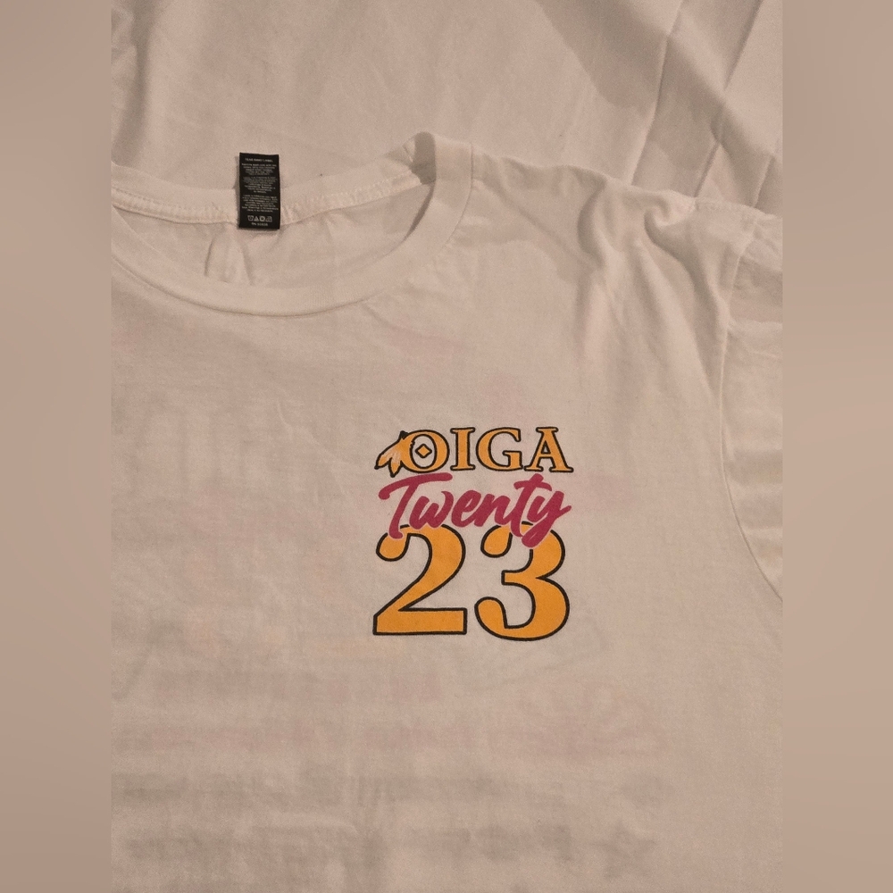 OIGA**District White Tee with OIGA Graphic Design